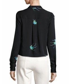 Diane von Furstenberg Bird-Print Silk V-Neck Shirt