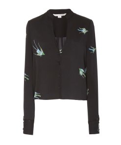 Diane von Furstenberg Bird-Print Silk V-Neck Shirt