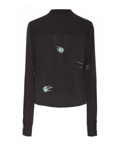 Diane von Furstenberg Bird-Print Silk V-Neck Shirt