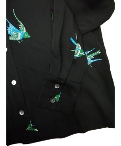 Diane von Furstenberg Bird-Print Silk V-Neck Shirt