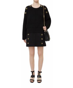 Chloé Button Front Wool Piqué Mini Skirt