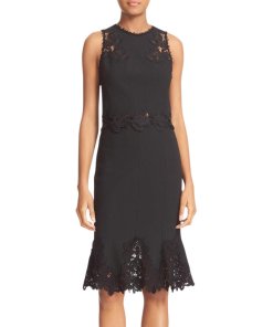 Rebecca Taylor Piqué Lace-Inset Top & Flounce Skirt