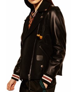 Coach 1941 Embellished Leather-Paneled Bomber-Style Biker Jacket