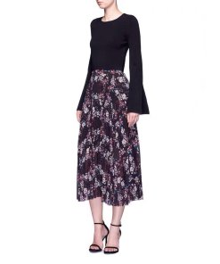 Nicholas Floral Tiered Flare Midi Skirt