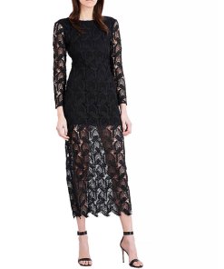 v neck lace black dress V-neck Long Black Lace Prom Dresses with Slit Side – loveangeldress main image 1