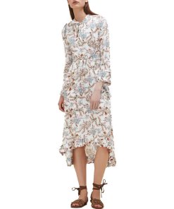 Maje Rixie Long Floral Crepe Dress