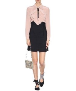 Miu Miu Ruffle Front Silk Crepe de Chine Mini Dress