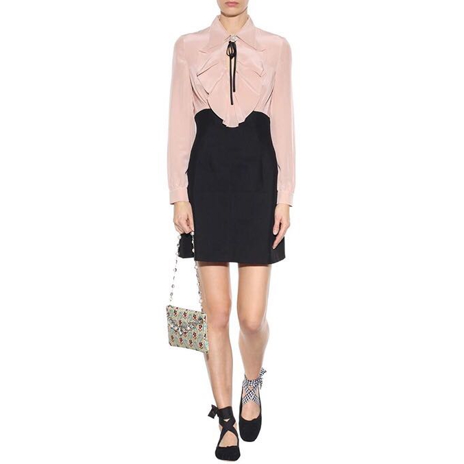 Miu Miu Ruffle Front Silk Crepe de Chine Mini Dress evaChic Miu Miu Ruffle Front Silk Crepe de Chine Mini Dress evaChic