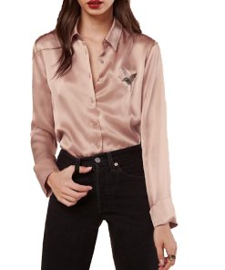 Reformation Parry Embroidered Silk Shirt