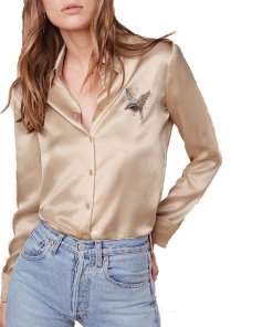 Reformation Parry Embroidered Silk Shirt