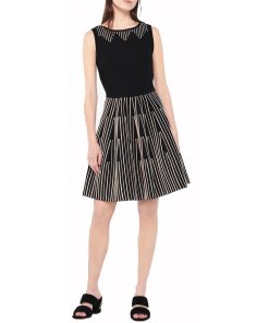 Sandro Stand Embroidered Knit Fit & Flare Dress