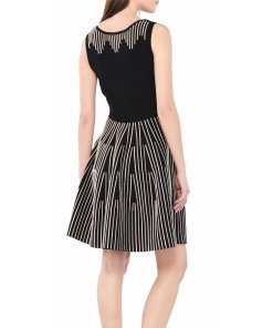 Sandro Stand Embroidered Knit Fit & Flare Dress
