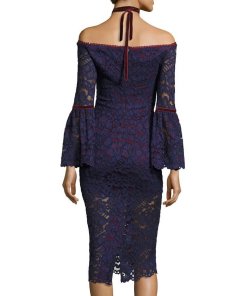 Alexis Odette Velvet Necktie Off-the-Shoulder Lace Dress
