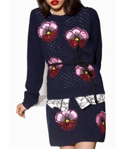 Kenzo Tanami Embroidered Applique Sweater & Skirt
