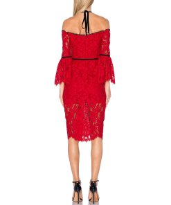 Alexis Odette Velvet Necktie Off-the-Shoulder Lace Dress