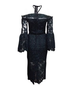 Alexis Odette Velvet Necktie Off-the-Shoulder Lace Dress