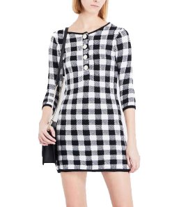 Maje Rimia Check Knit Mini Dress