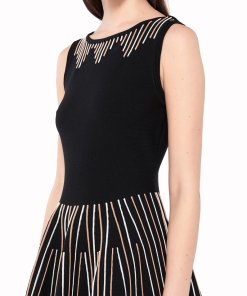 Sandro Stand Embroidered Knit Fit & Flare Dress