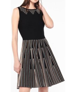 Sandro Stand Embroidered Knit Fit & Flare Dress