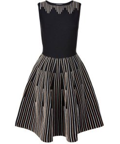 Sandro Stand Embroidered Knit Fit & Flare Dress