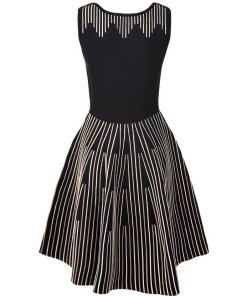 Sandro Stand Embroidered Knit Fit & Flare Dress