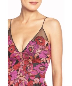Badgley Mischka Floral Jacquard Fit & Flare Dress