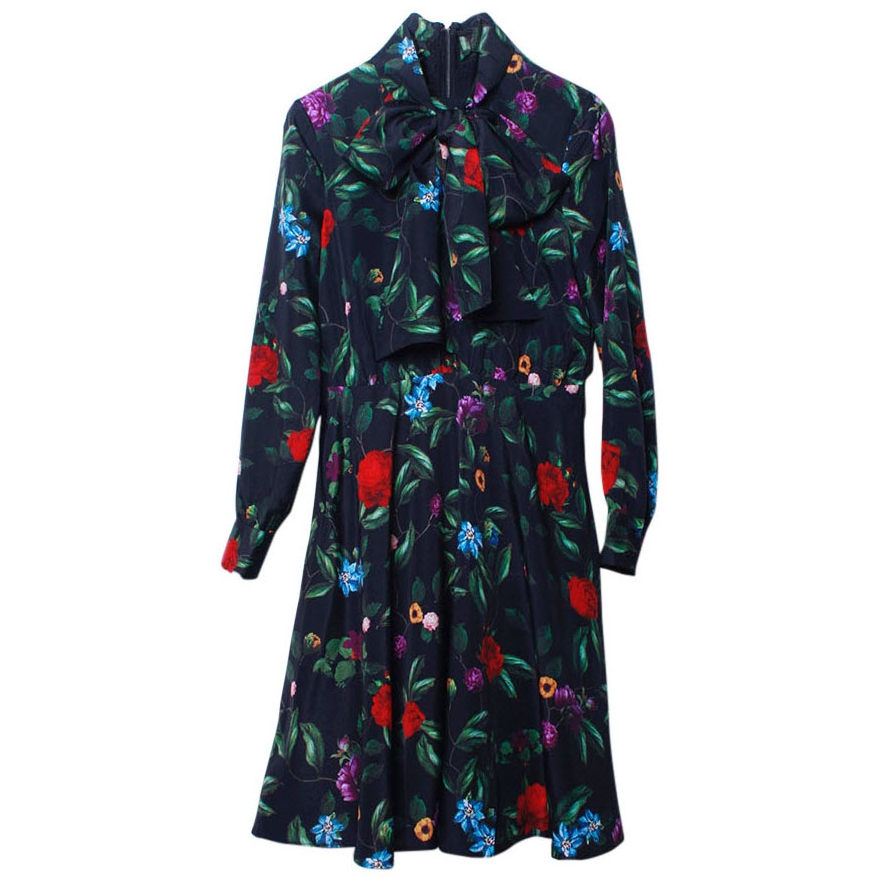Alice + Olivia Floral Print Pussy Bow Dress