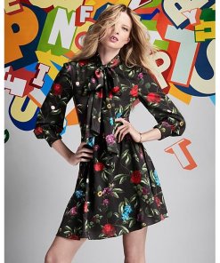 Alice + Olivia Floral Print Pussy Bow Dress