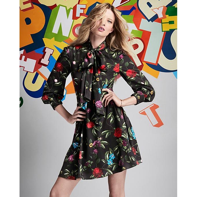 Alice + Olivia Floral Print Pussy Bow Dress