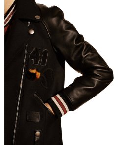 Coach 1941 Embellished Leather-Paneled Bomber-Style Biker Jacket