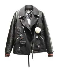 Coach 1941 Embellished Leather-Paneled Bomber-Style Biker Jacket
