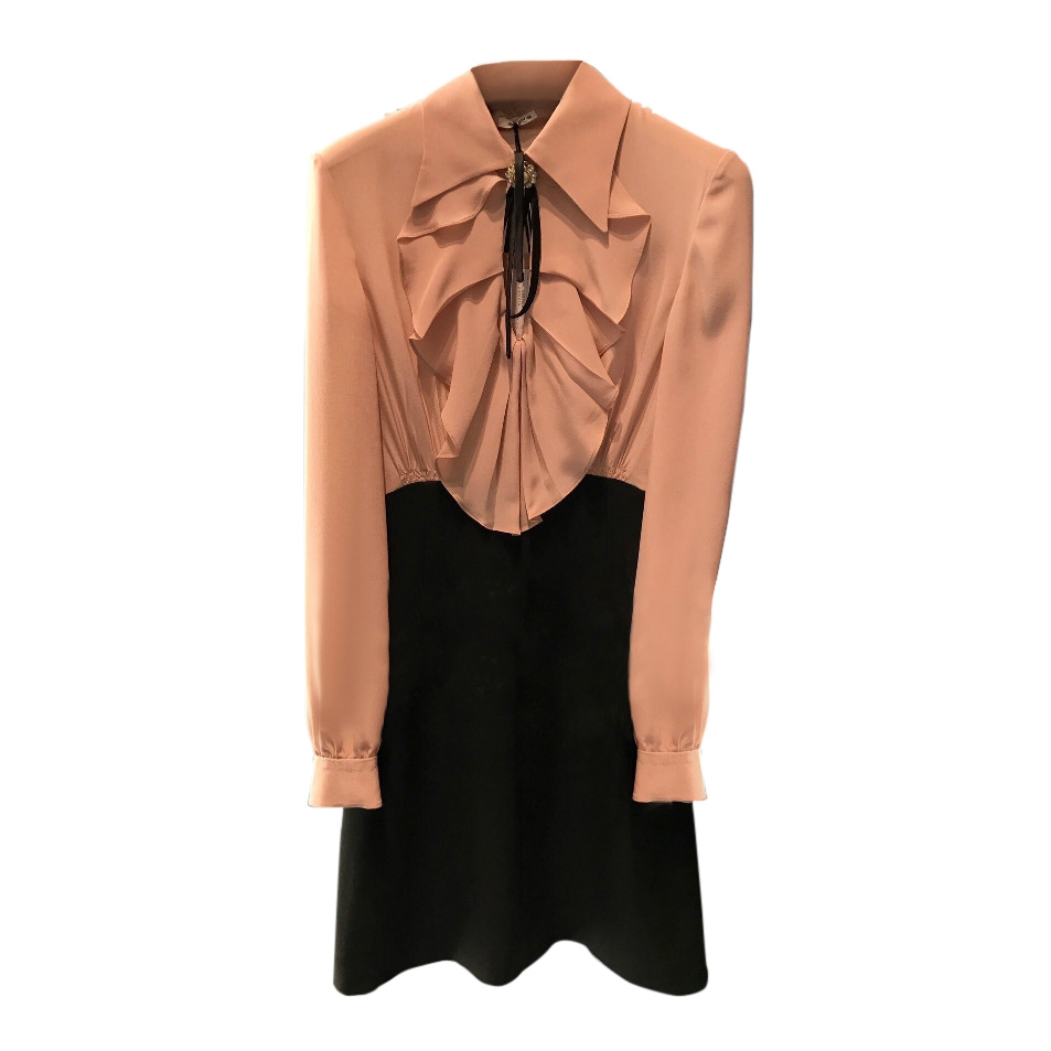 Miu Miu Ruffle Front Silk Crepe de Chine Mini Dress