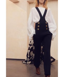 Chloé Button Front Wool Piqué Overalls