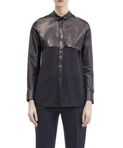 IRO Barper Leather-Top Silk Blouse