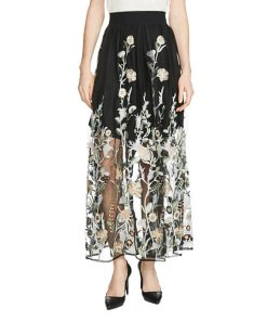 Maje Janvier Embroidered Tulle Floral Maxi Skirt