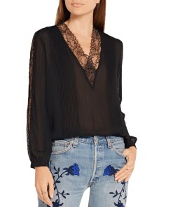 Alice + Olivia Kaitlyn Lace-Trimmed Stretch-Chiffon Blouse