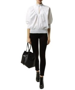 Maje Libou Smocked Cotton Poplin Blouse