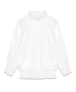 Maje Libou Smocked Cotton Poplin Blouse