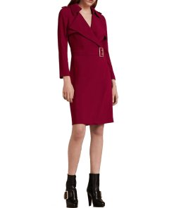 Burberry Buckle Detail Satin-Back Crepe Trench Dress