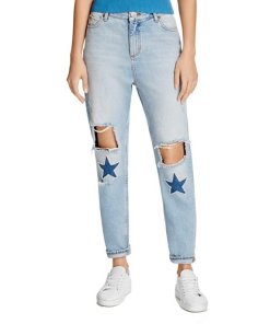Sandro Monaco Embellished Patch Straight Leg Jeans