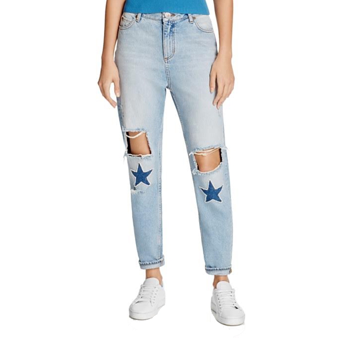 Sandro Monaco Embellished Patch Straight Leg Jeans