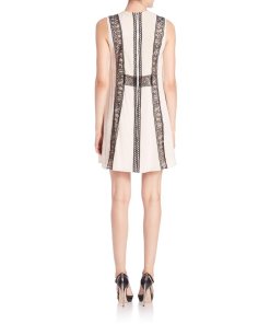 Alice + Olivia Edwina Lace Accent Stretch Silk Shift Dress