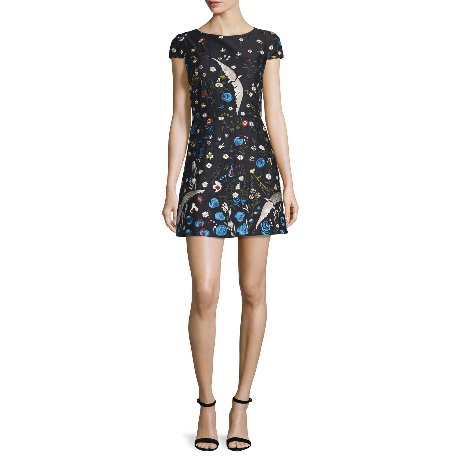 Alice+Olivia Ellen Embroidered Short-Sleeve Mini Dress  evaChic