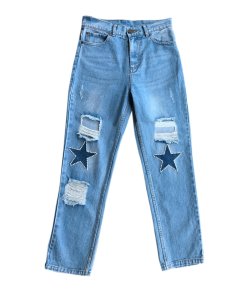 Sandro Monaco Embellished Patch Straight Leg Jeans