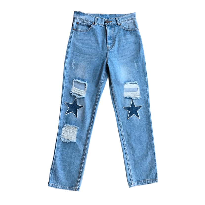 Sandro Monaco Embellished Patch Straight Leg Jeans