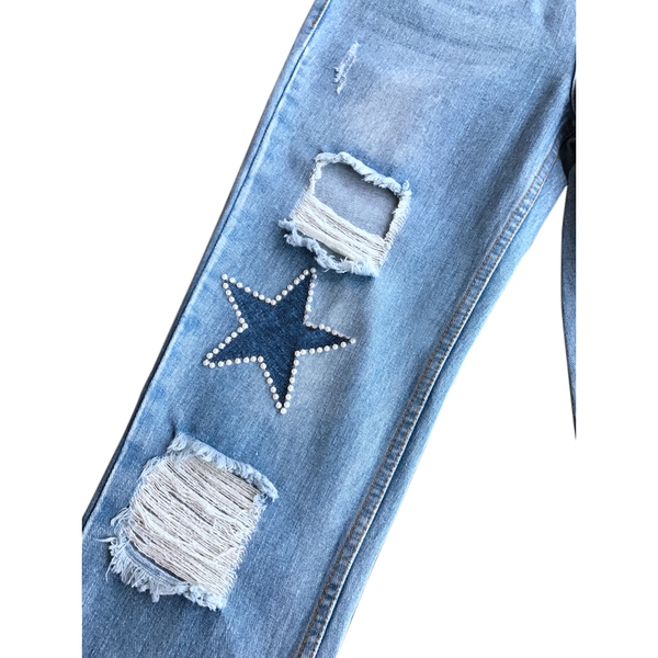 Sandro Monaco Embellished Patch Straight Leg Jeans