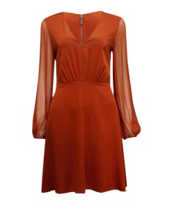 Alice + Olivia Cary Deep V-Neck Sheer Sleeve Fit & Flare Dress