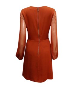 Alice + Olivia Cary Deep V-Neck Sheer Sleeve Fit & Flare Dress