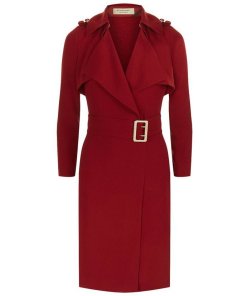 Burberry Buckle Detail Satin-Back Crepe Trench Dress