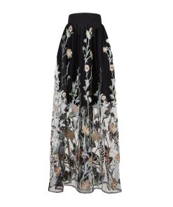 Maje Janvier Embroidered Tulle Floral Maxi Skirt